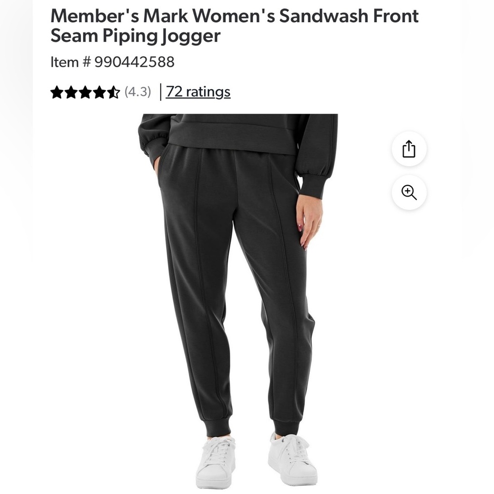 Member's Mark Women's Sandwash Front Seam Piping Jogger - Black - Small